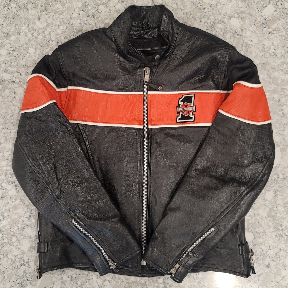 Vintage Unisex Classic Biker Orange & Black Motorcycle Riding Leather